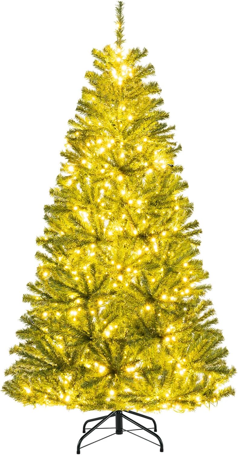 Goplus 6 FT Pre-Lit Artificial Christmas Tree, Remote Control Xmas Tree with 700 Warm White LED Lights, 3 Modes, Timer, Hinges, 680 Branch Tips, Foldable Metal Stand, Home Office Holiday Decoration