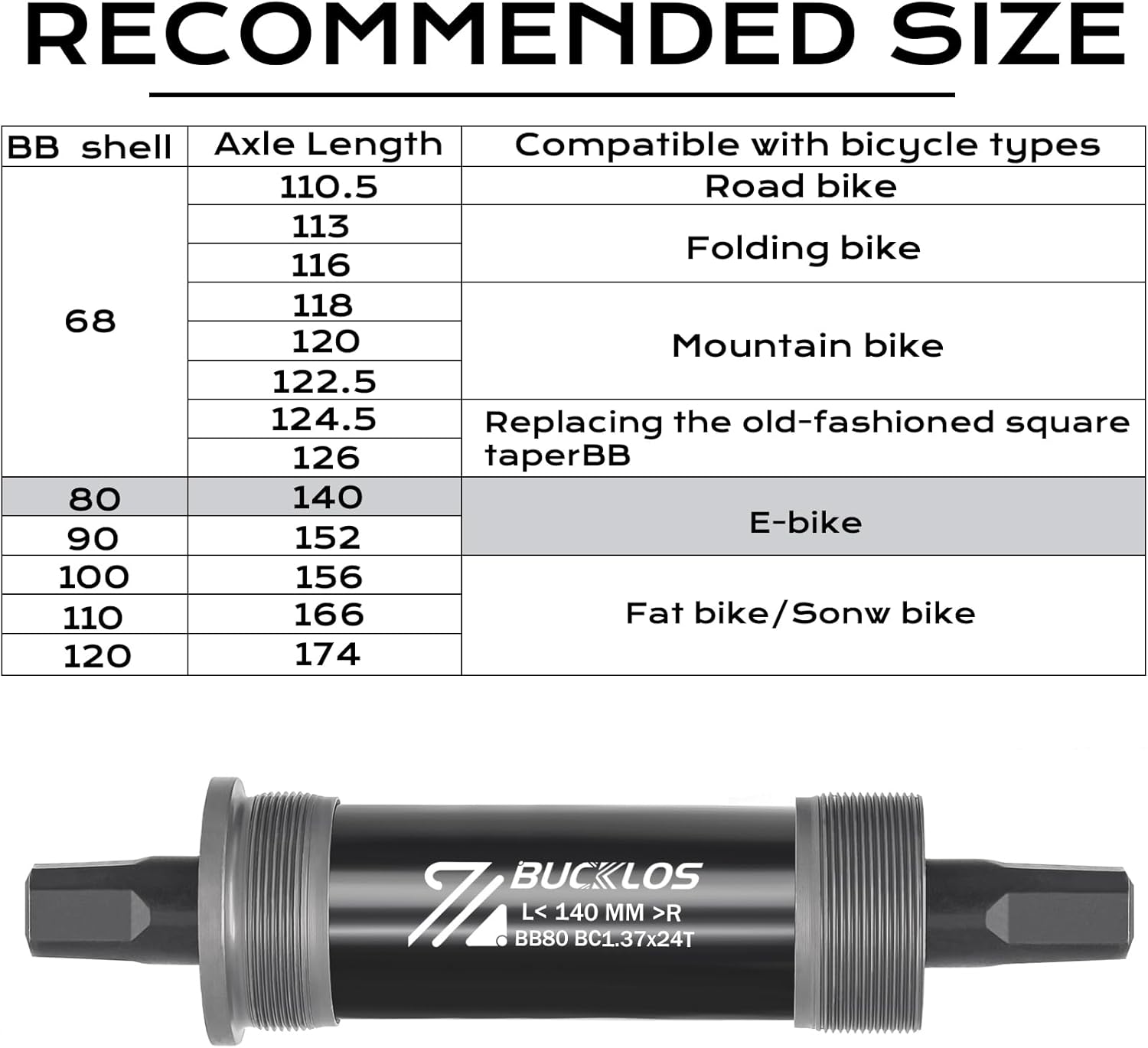 BUCKLOS Square Tapered BSA Bottom Bracket JIS-80x140mm with Screws& Folding Bike Crankset 170mm, 130 BCD Round Single Speed Chainring 56T