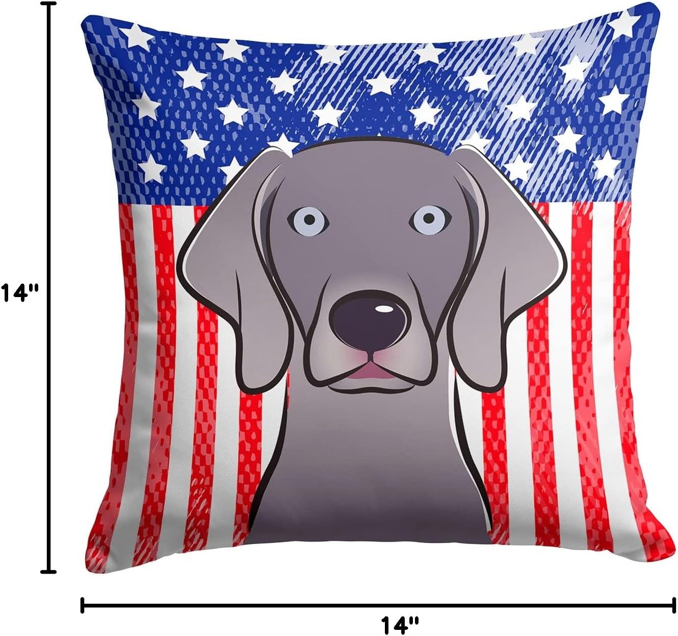 Caroline's Treasures BB2161PW1414 American Flag and Weimaraner Fabric Decorative Pillow Machine Washable, Indoor Outdoor Decorative Pillow for Couch, Bed or Patio, 14Hx14W