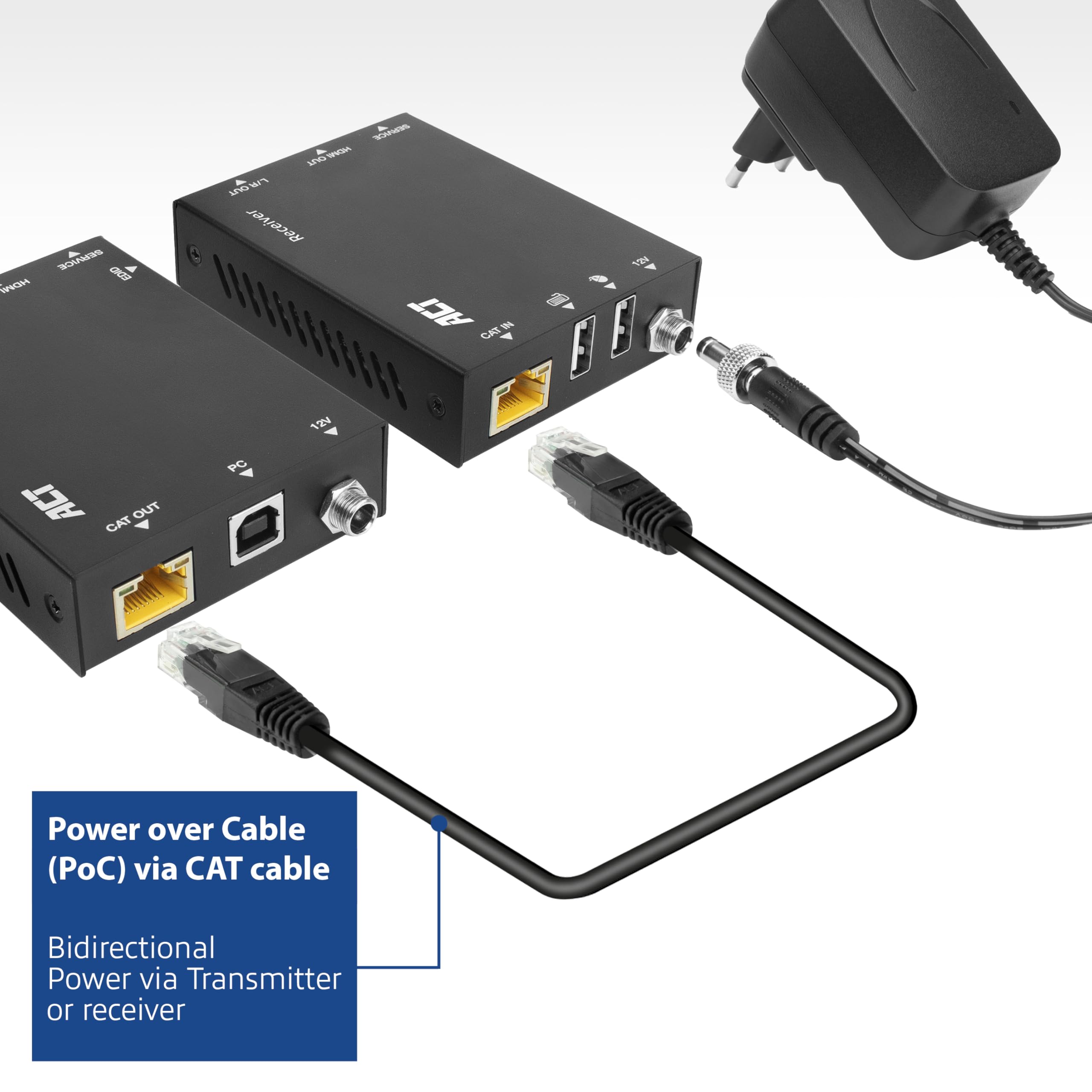 ACT AC7815 Extender KVM HDMI, HDMI over Ethernet vers 70 m sur CAT6/6A, vidéo 4K 60Hz, 2 ports USB pour souris et clavier, EDID HDCP - AC7815
