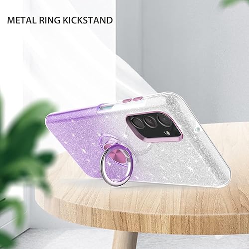 Miniatura 5 de TJS Funda compatible con Samsung Galaxy A14 5G, con protector de pantalla de vidrio templado, anillo de metal, soporte magnético, tono brillante,