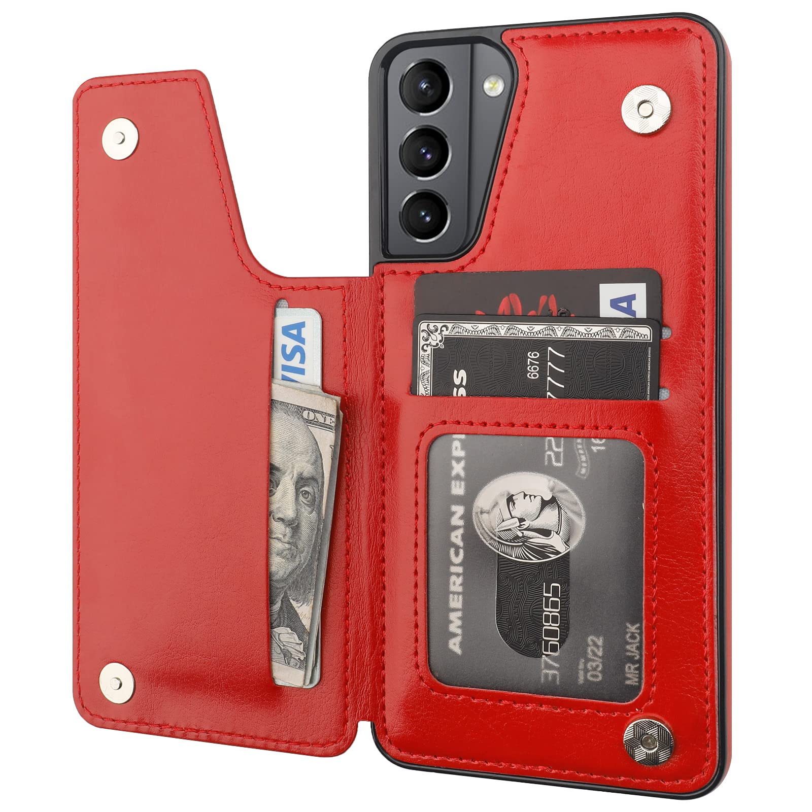 ONETOP Compatible with Samsung Galaxy S21 Wallet Case with Card Holder, PU Leather Kickstand Card Slots Case, Double Magnetic Clasp and Durable