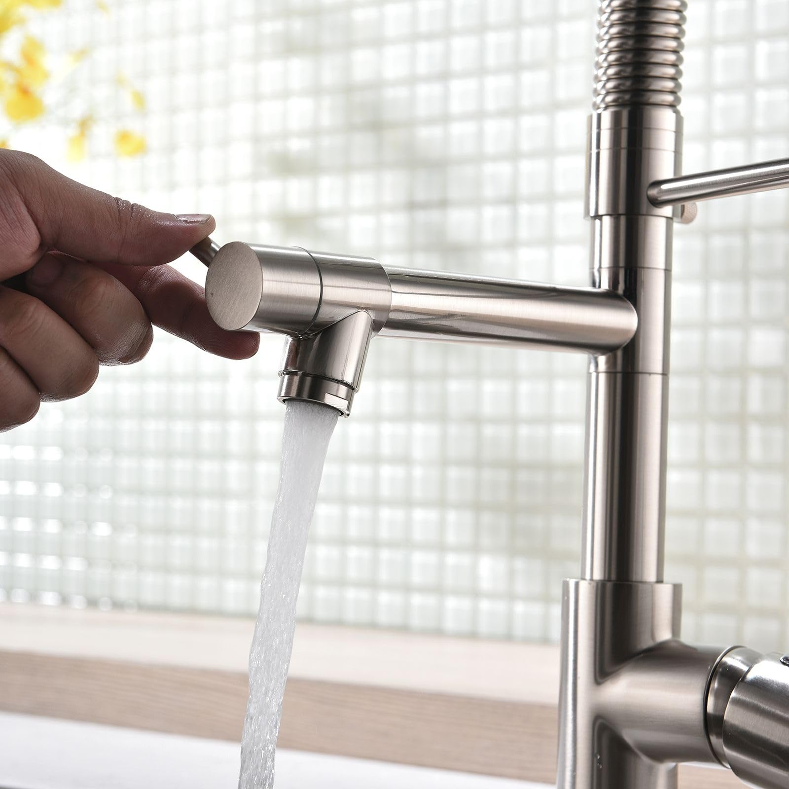 COSZWQDP Elevate Your Culinary Experience with Our Commercial Kitchen Faucet Easy Pull Down Sprayer Brushed Nickel Finish