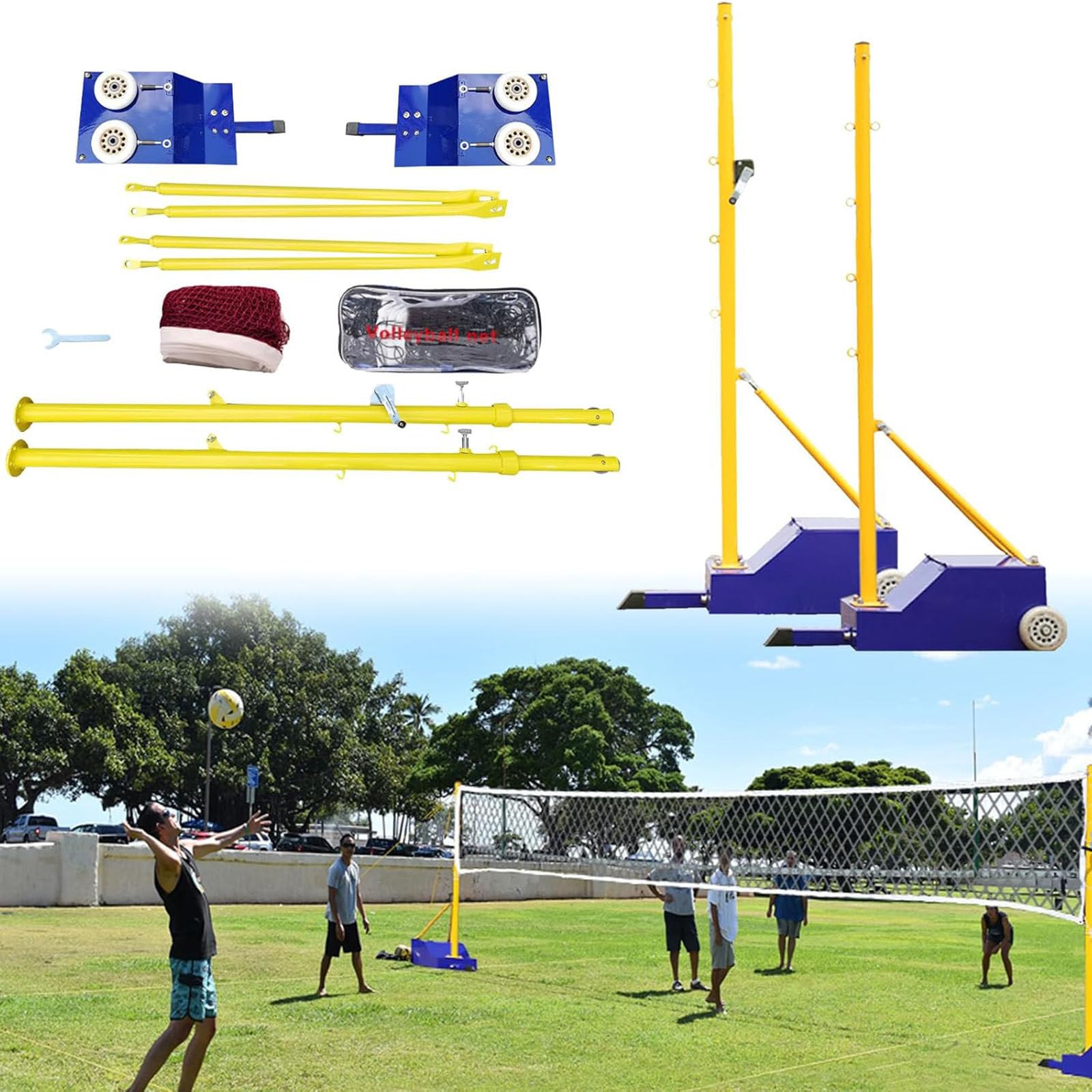 Postes de Voleibol, Soporte de Red de bádminton portátil, Poste de Voleibol portátil para Exteriores, Resistente, Ajustable en Altura de 1,5 a 2 m, para Campo Deportivo y jardín.