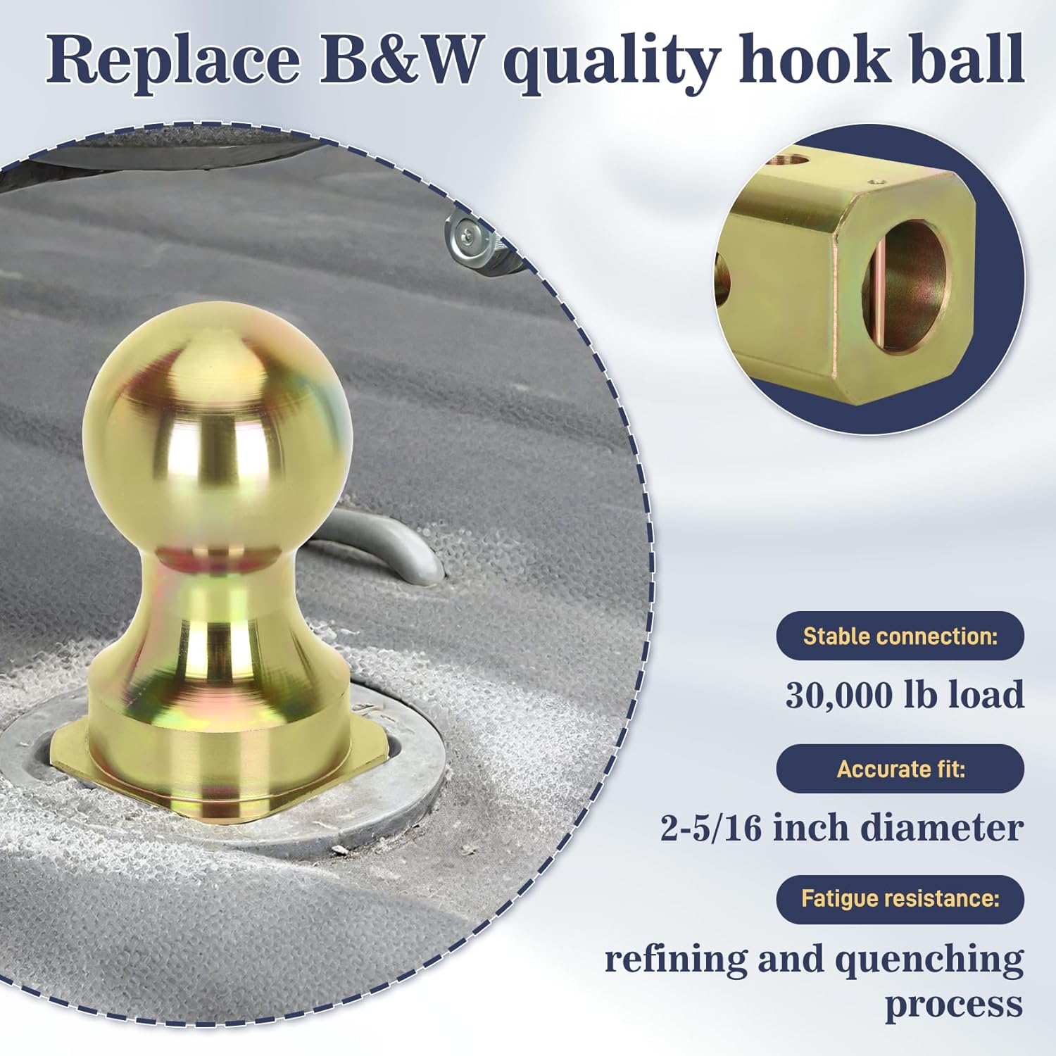 GNXA2000 Gooseneck Turn Over Ball 2-5/16" Replacement Gooseneck Hitch Ball Compatible with B&W Trailer Hitches-1 Year Warranty