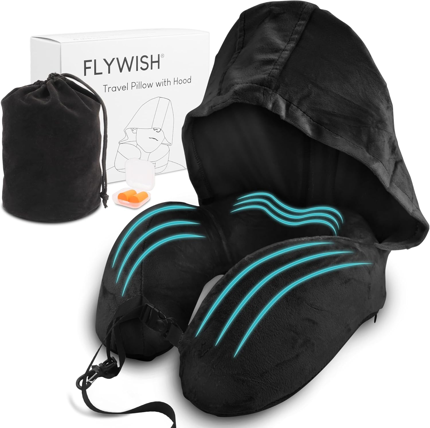 Flywish Travel Neck Pillow with Hood Adult Travel Must
