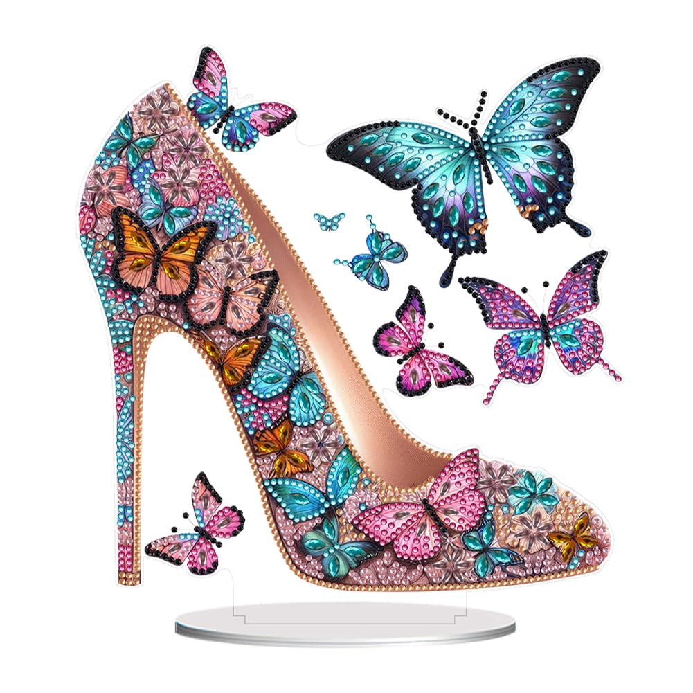 Fiorky Acrylic Special Shape Elegant High Heels Diamond Painting Tabletop Ornaments Kit Table Top Diamond Painting Ornament Kits 5D DIY Diamond Art Tabletop Decorations for Home Office Decor