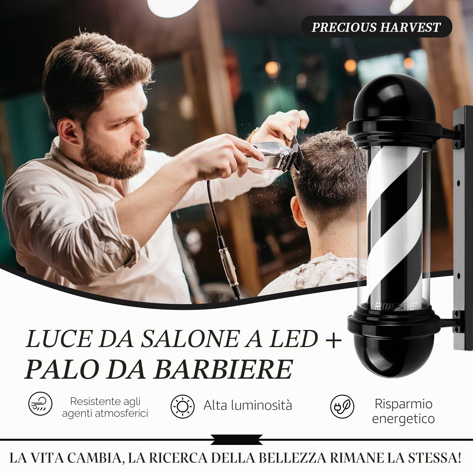 Palo da parrucchiere, 51 cm, lampada da parrucchiere girevole, colore rosso, blu e bianco, pannelli classici per parrucchiere, sorgente luminosa a LED (nero)