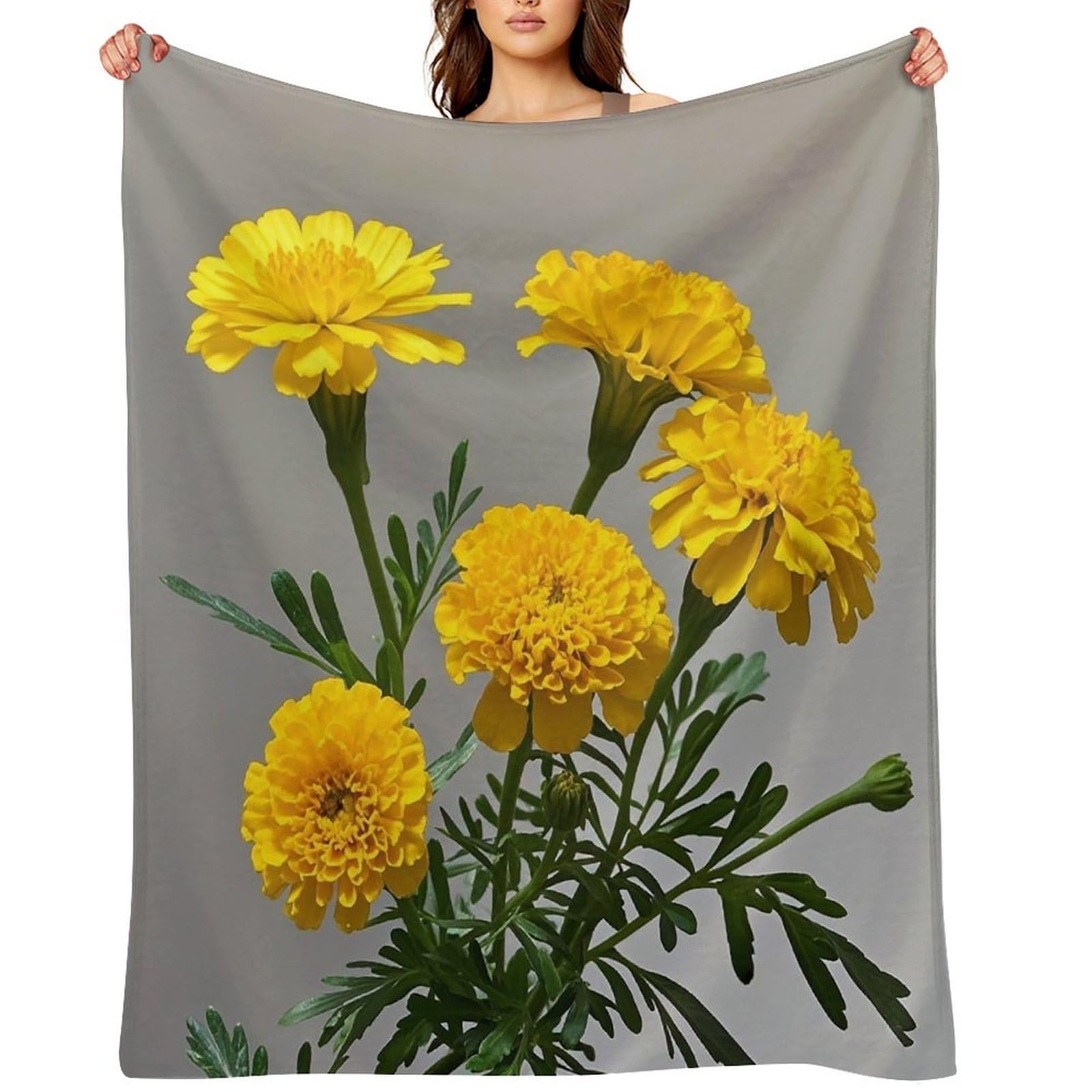 Flannel Marigold Throw Blanket for Couch Super Soft Fuzzy Cozy Flannel Blankets No Shed No Pilling FAnti-Static Winter Bed Blanket Decorative and Giftable Blankets