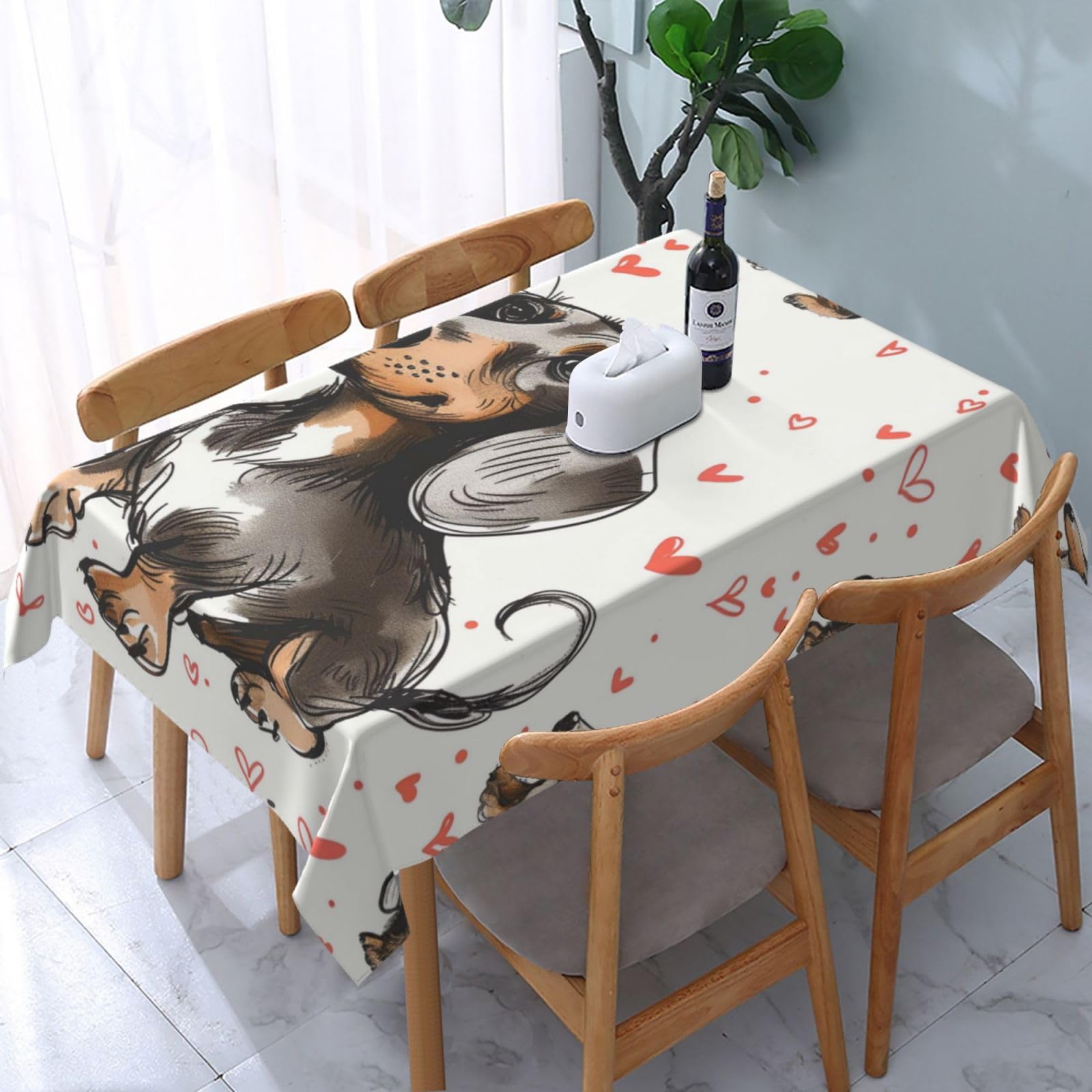 WPKJU I Love My Dog Dachshunds Printed Tablecloth Water Resistant Table Cover Washable Rectangle Table Cloth for Tables 54x72 in