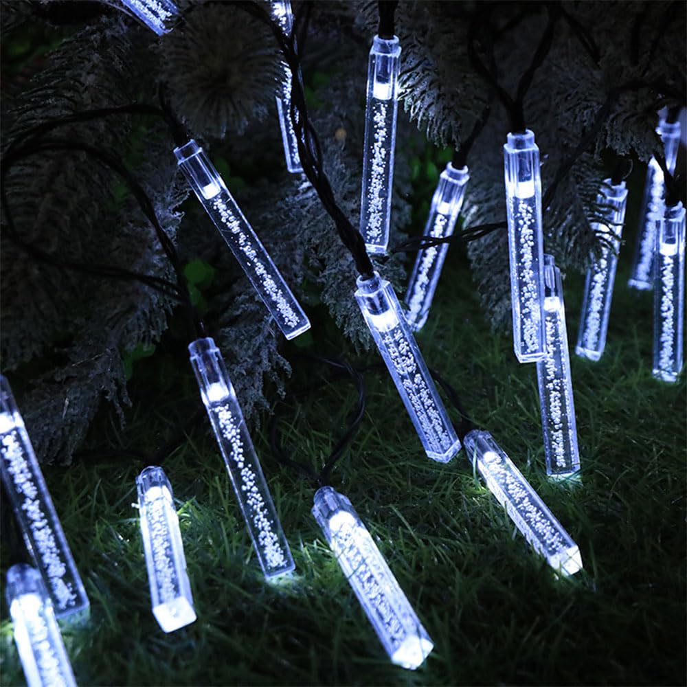 Treer Solar Powered Garden Lights, Solar Outdoor Fairy Lights, Outside IP55 Waterproof Garden Ornaments Outdoor LED String Lighting for Patio Yard (Icicle White,6M, 30 Lights)