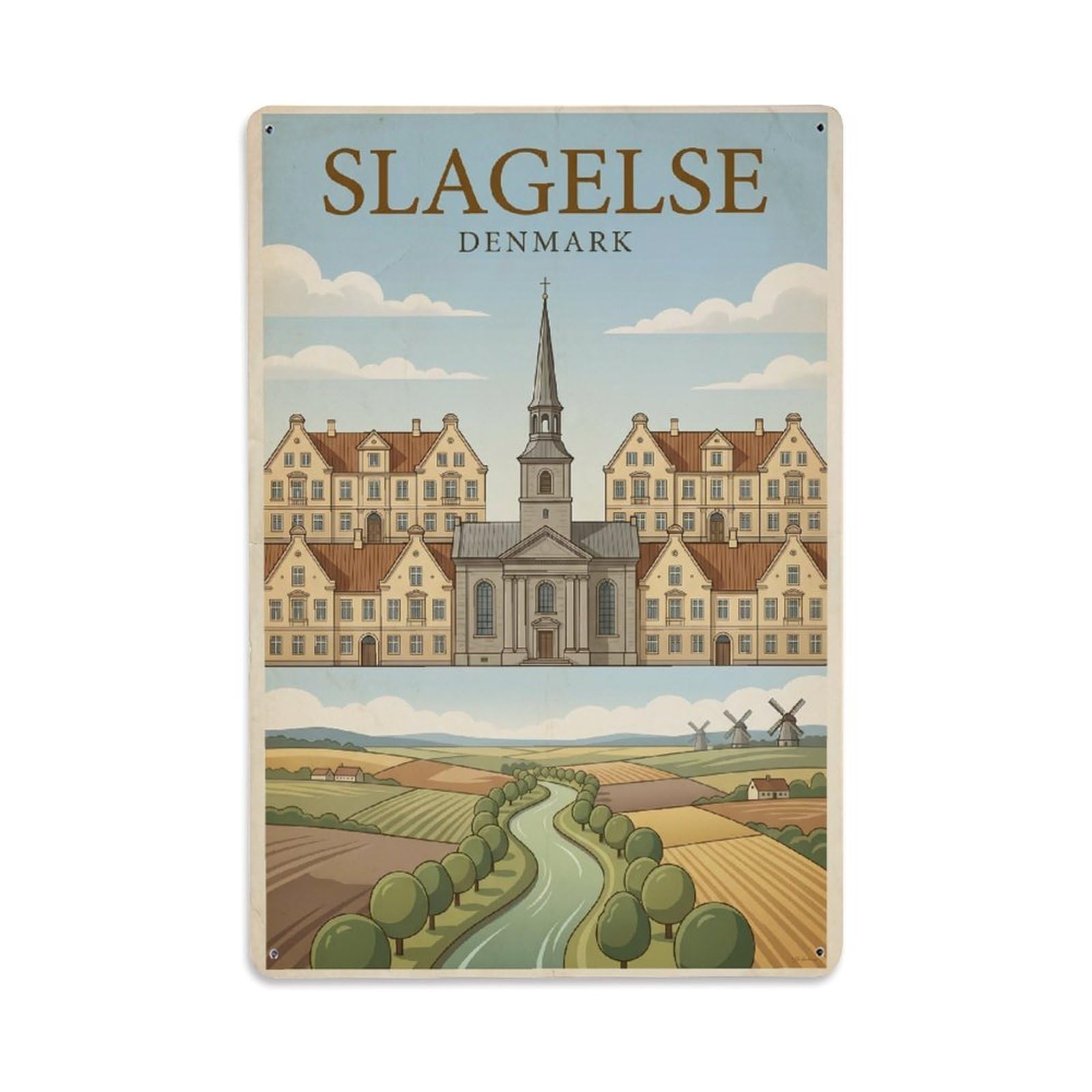 Metal Tin Sign Retro Denmark Slagelse Travel