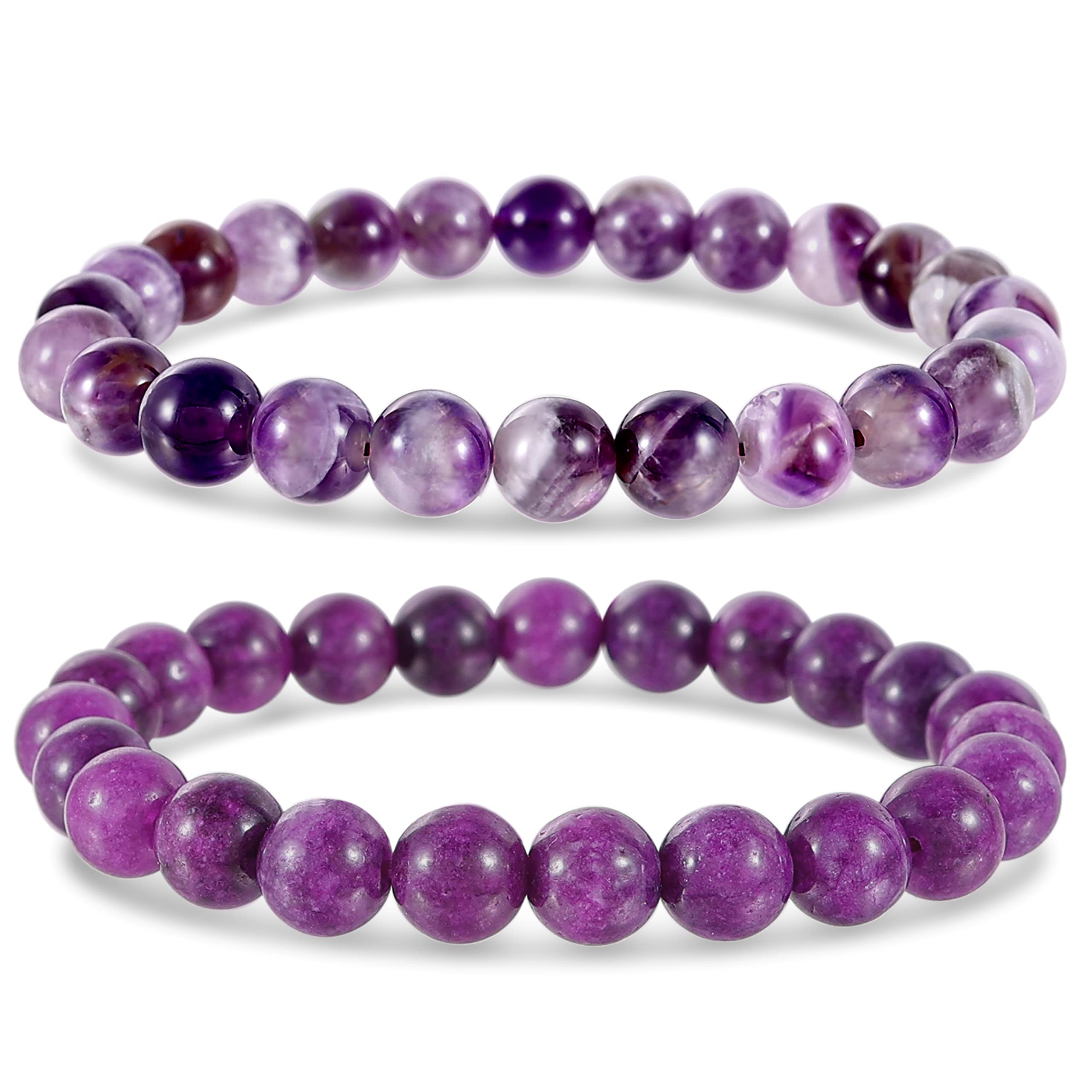 Bivei Natural Gemstone Semi Precious Healing Crystals Handmade Stretchy Round Beads Bracelet,Stocking Stuffers for Women Enhance Positive Energy