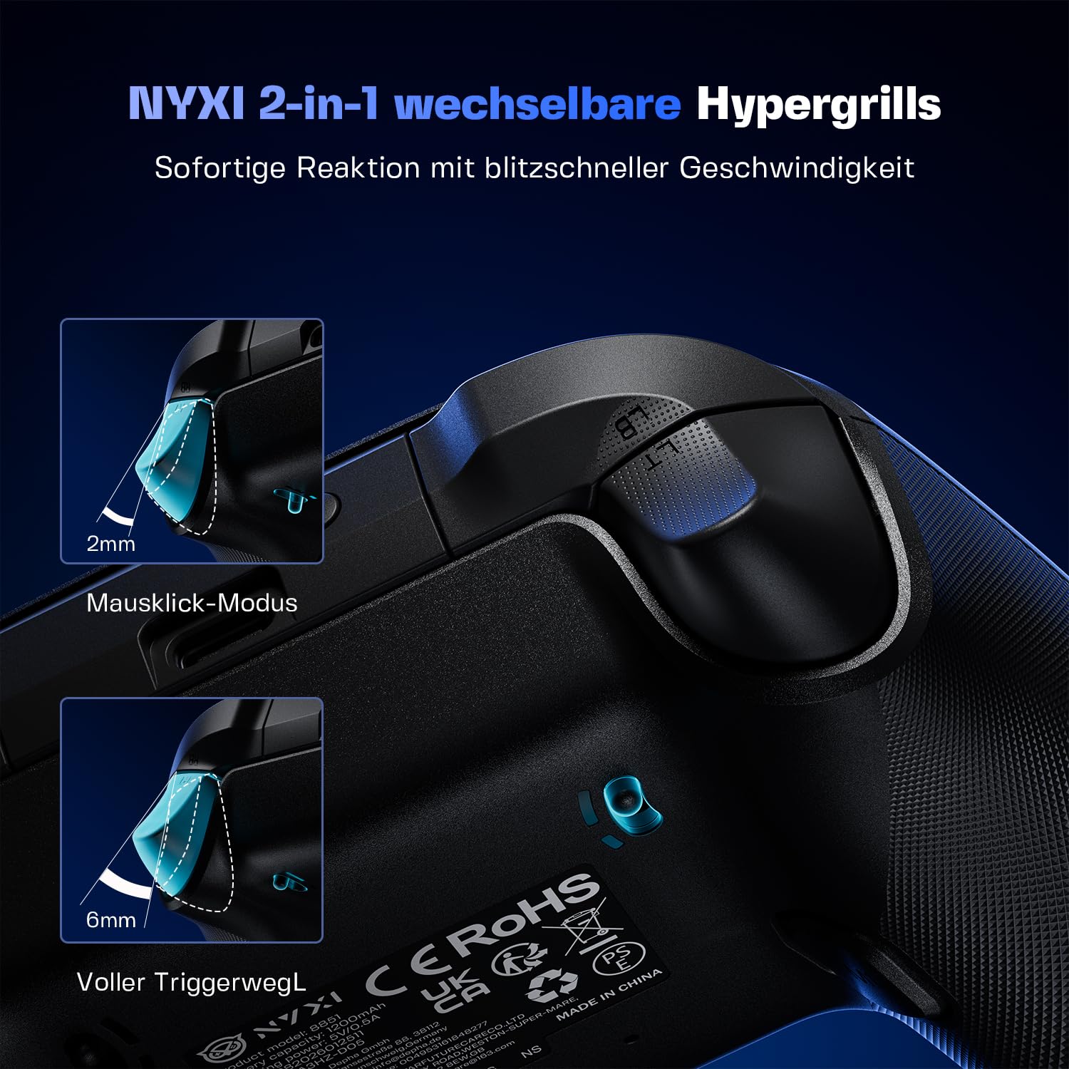 NYXI Imperial PC Gaming Controller mit Einstellbarer TMR Joysticks, Austauschbare ABXY-Tasten, Dual Hall Auslöser, 1200mAh Akkus und Ladestation