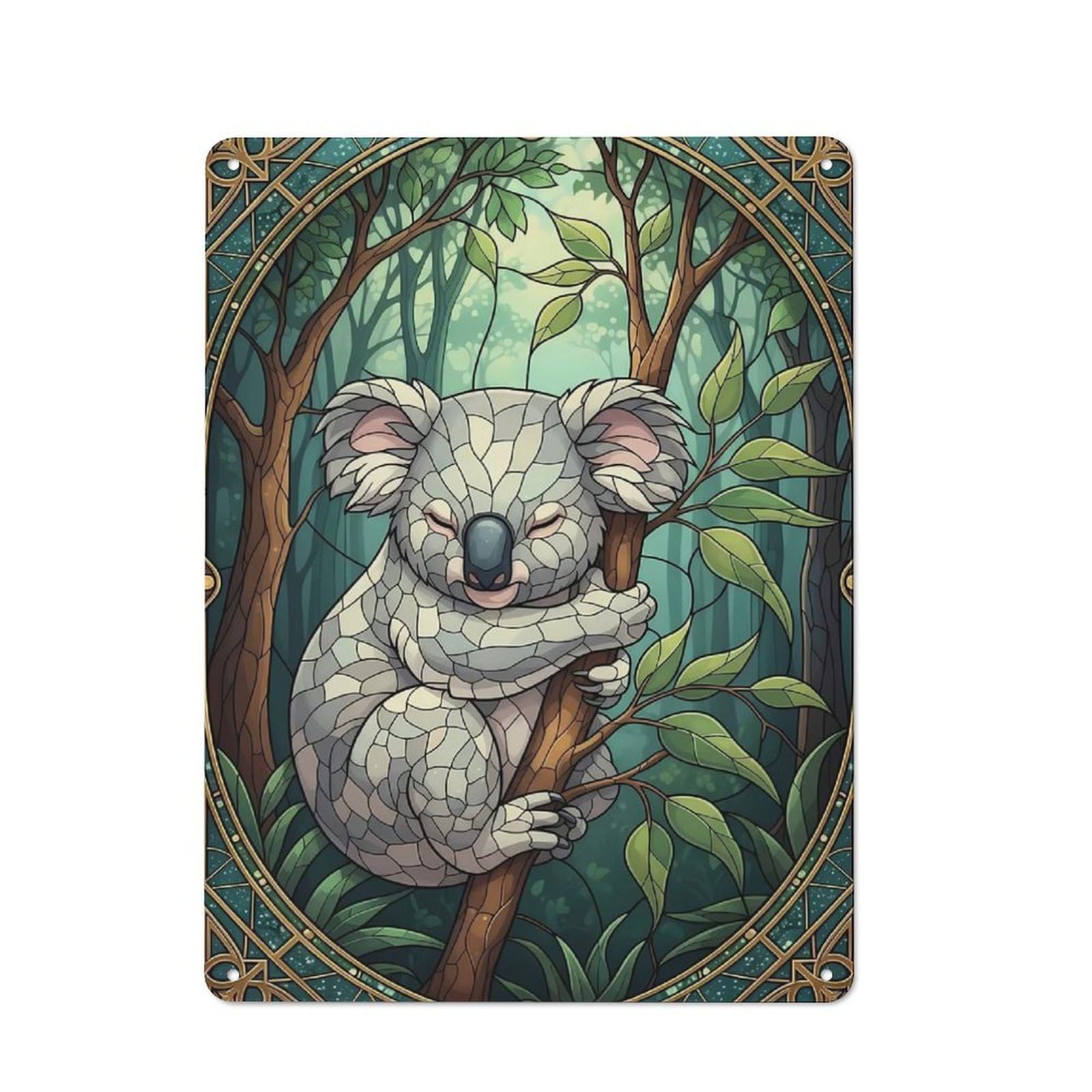 Koala in Stained Glass Style Retro Metal Wall Decor 40x30cm, Vintage Metal Sign for Cafe, Pub, Workshop Or Home Bar