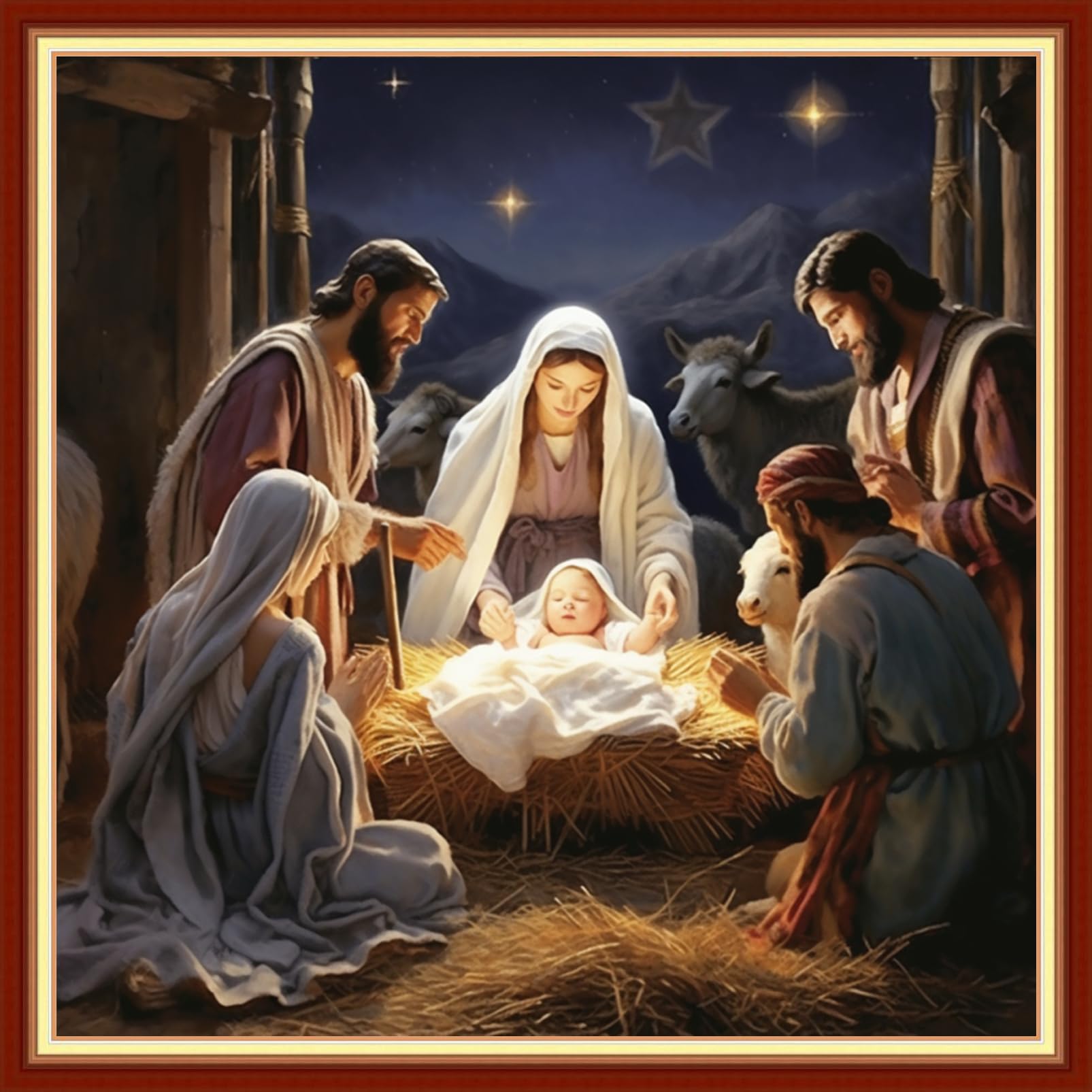 Funxvoot Stamped Cross Stitch Kits Beginners Full Range of Embroidery Kits for Adults 11CT Embroidery Patterns Needlepoint Kits Printed Cross Stitch Kits - (Nativity 18x18 inchs)