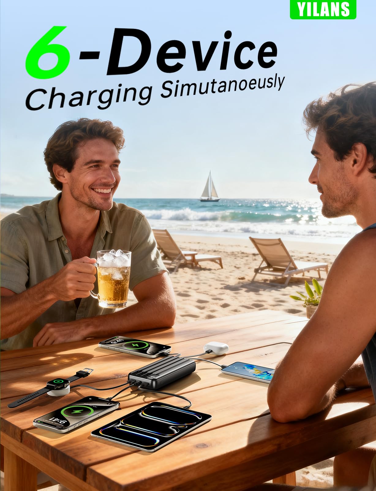 Portable Charger,50000mAh Power Bank Built-in Cable, 22.5W PD USB C In & Out Fast Charging, External Battery Pack with 6 Output & 2 Input, Travel Camping Essential for iPhone 17/16/15/14/13/12,Android