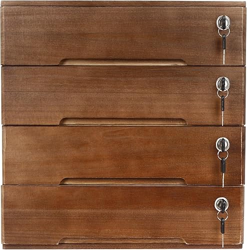 Miniatura 9 de Wooden Desk Organizer, Desktop Storage Box with 4 Lockable Drawers, Countertop Wood Cabinet Office Supplies File Organizer Flat File Cabinet for