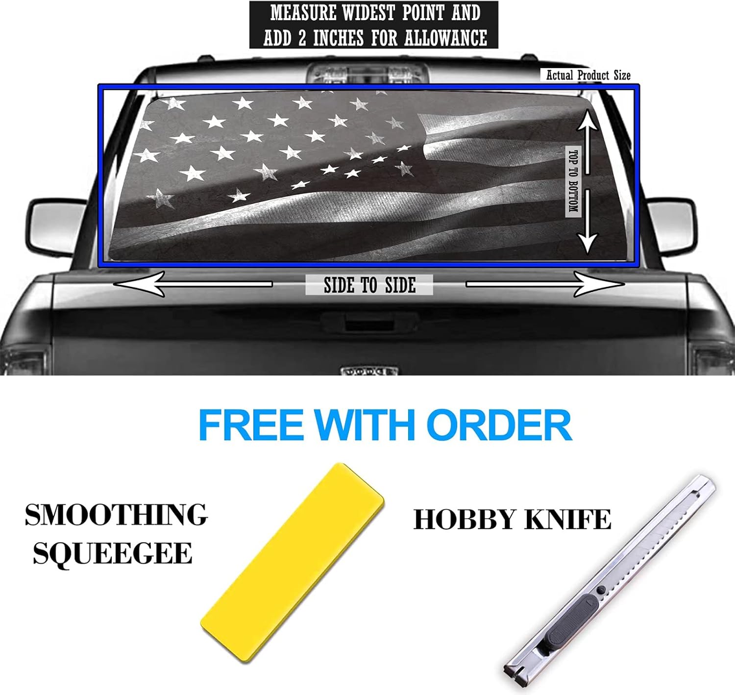 Truck Rear Window Graphic American Flag Decals, Patriot Truck Window Stickers, Back Window Graphics-Size 66" X 20"