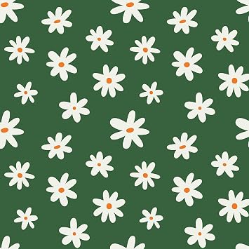 Daisy Floral Dark Green Wallpaper Peel and Stick 12"x118" Removable Self Adhesive Vintage Flower Green Contact Paper for Cabinets Drawers Floral Stick on Vinyl Wallpaper for Bedroom Nursery