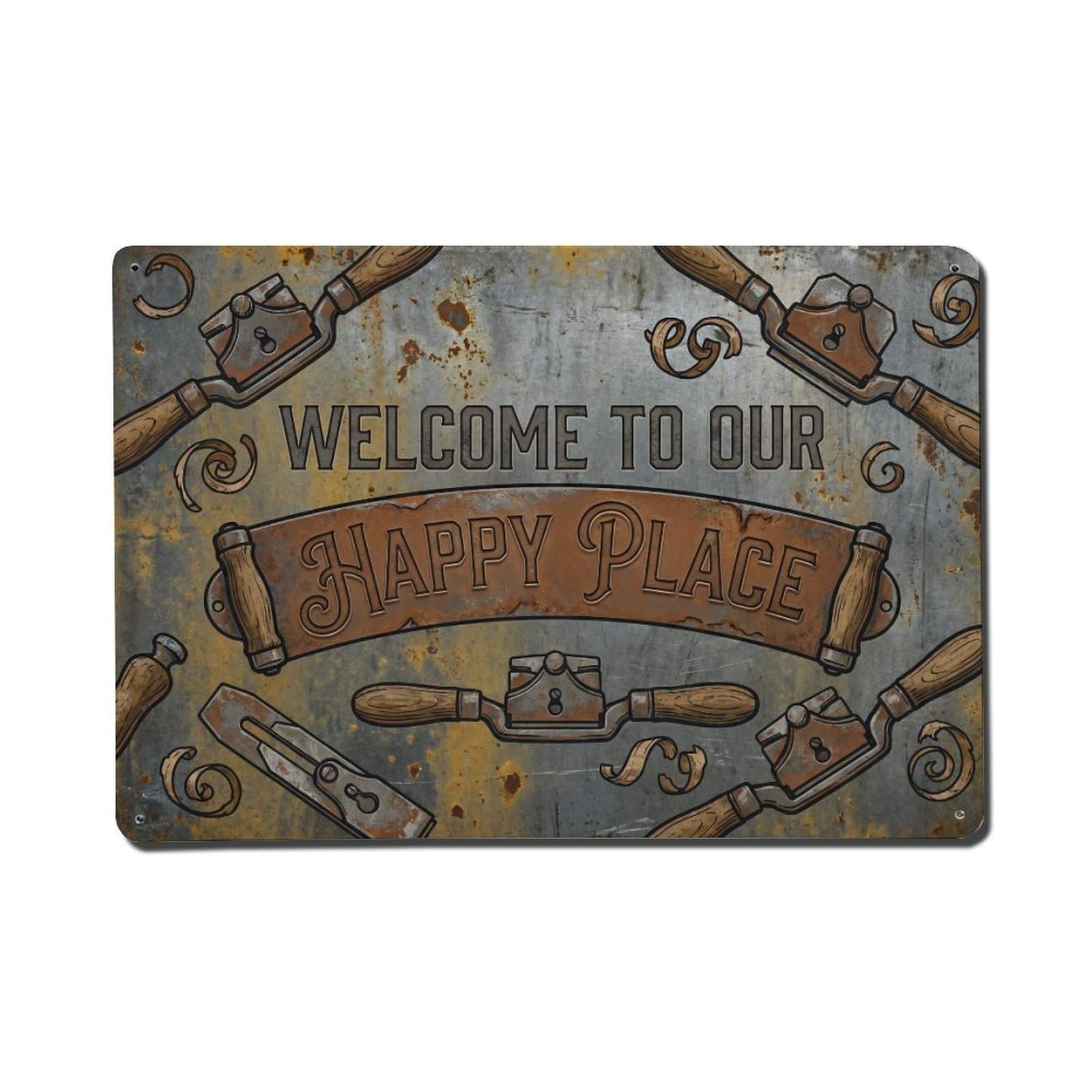 Okngb Style Strawberry Rustic Welcome Happy Place Cottage Garden Metal Tin Sign Plaque Wall Decor For Cafe, Man Cave, Club Bar, Office, Home Garden Round Metal Poster 8X12inch