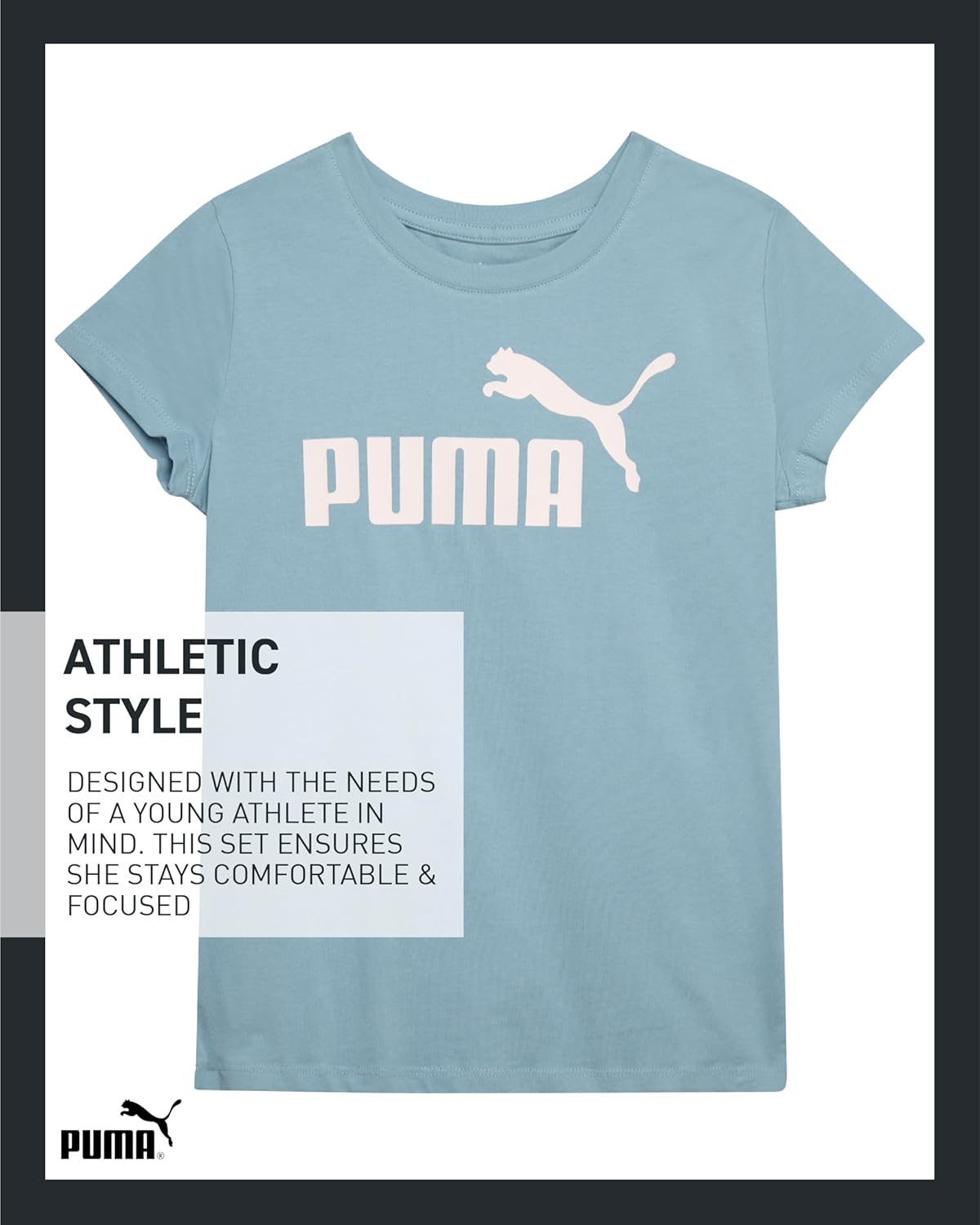 PUMA Girls T Shirts - 2 Pack Short Sleeve Logo Graphic Tees - Casual Everyday Athletic Shirts for Girls (Sizes: S-XL)