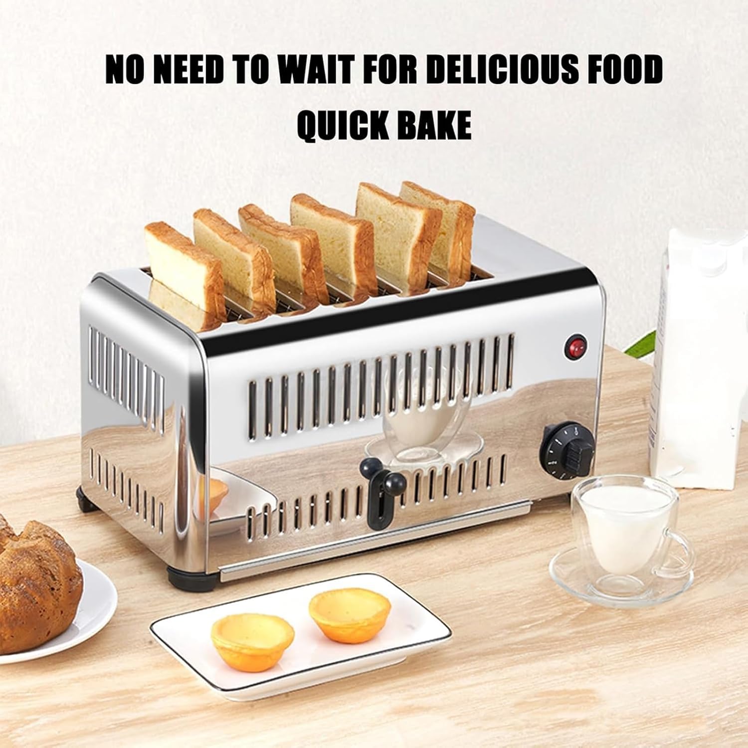 Commercial Toaster, Bread Baking Machine, Electric Food Bread Baking, Silver Stainless Steel, One-piece Molding Pop-Up, For Kitchen Bakery(4 slice)