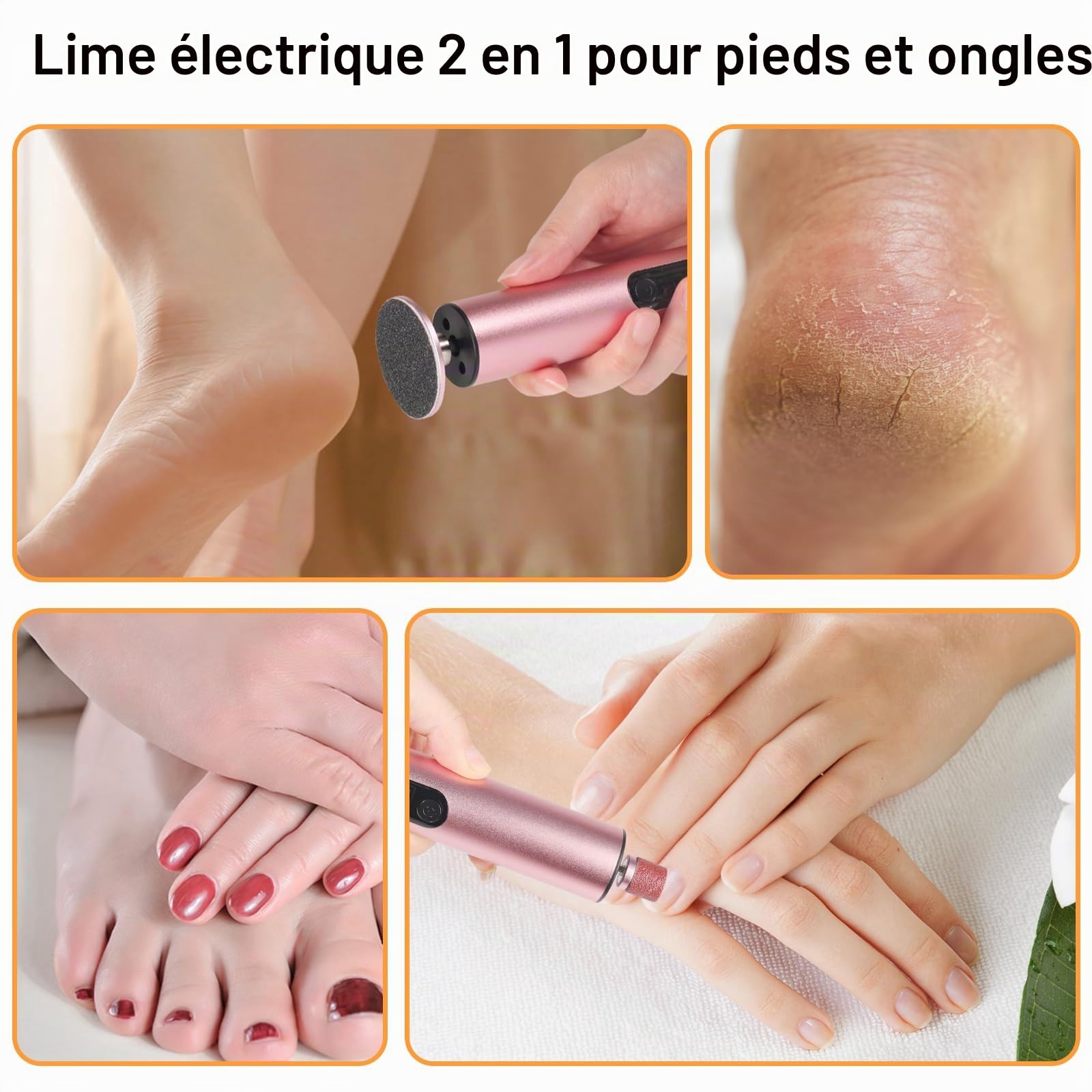 Jianyana 2 In 1 Rechargeable RâPe à Pieds PéDicure Electrique Anti-Callosité Lime Pieds Avec 9 Vitesses Réglables écran numérique （Rose）