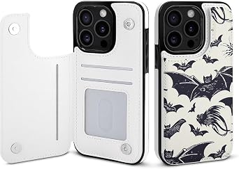 Wallet Case for iPhone 15 Pro - Bat Pattern Print PU Leather Flip Shockproof Wallet Phone Cases Cover with Card Slots, Kickstand, Magnetic Clasp Closed