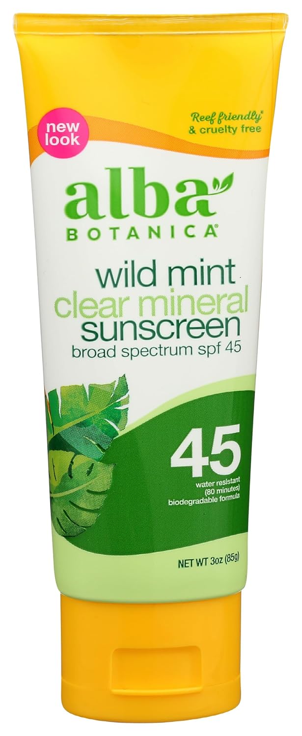 Alba Botanica Clear Mineral Sunscreen Lotion, SPF 45, Wild Mint, 3 Oz