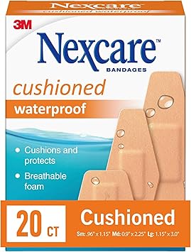 Nexcare Waterproof Cushioned Bandages, Assorted Sizes, 20 Count
