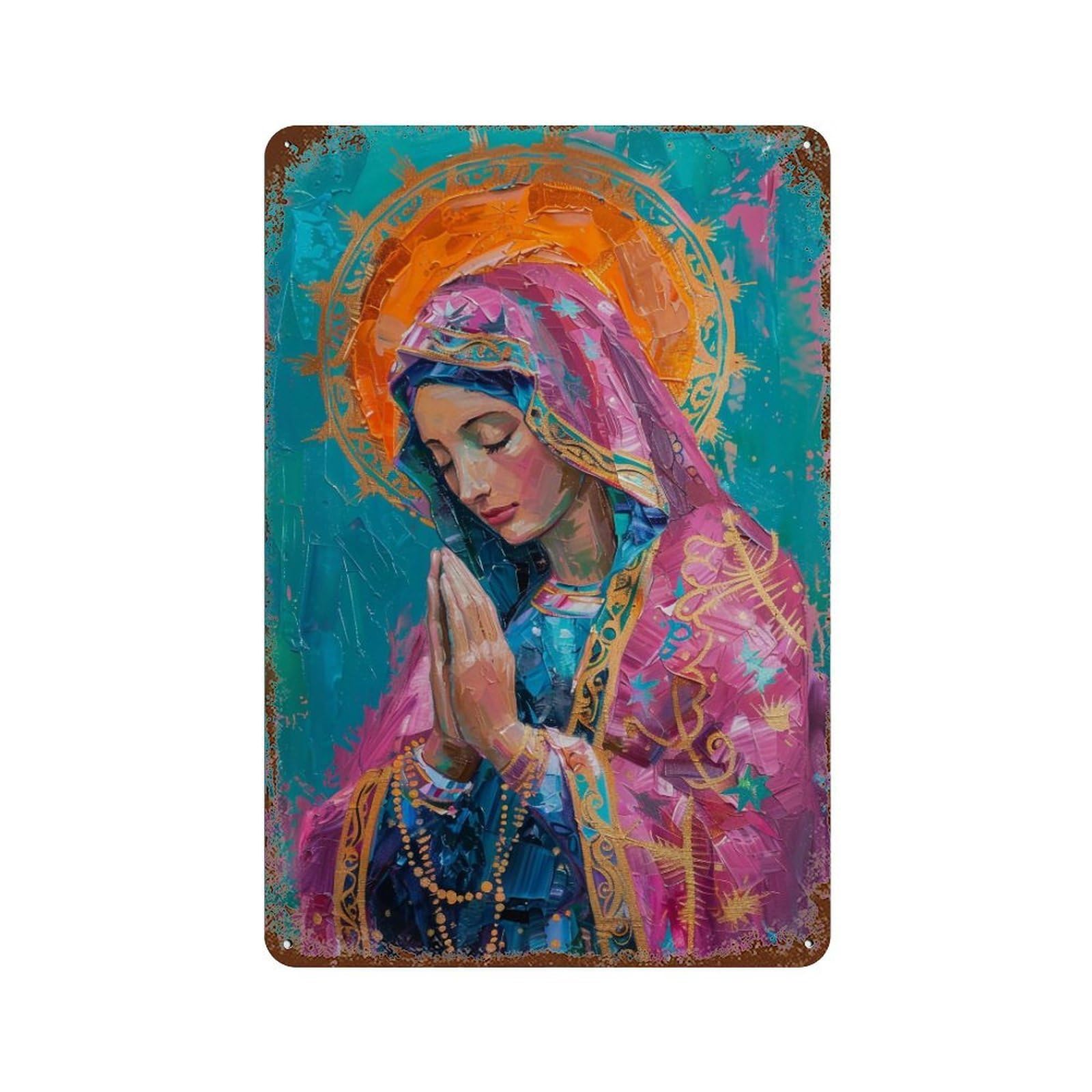 FHUYEURHRY Colorful Impasto Virgin Mary (2) 03 Wall Decor Retro Iron Vintage Art Metal Tin Sign Poster Modern Home Cofffee Club Art Bar Shop Decorations Style-39 30x20cm