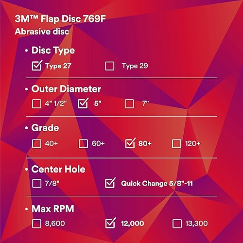 Miniatura 96 de 3M Disco de solapa 769F, tipo 27, 80+, 4-1/2 in x 7/8 in, abrasivo de alto rendimiento, disco de pulido y acabado de grano de precisión de cerámica