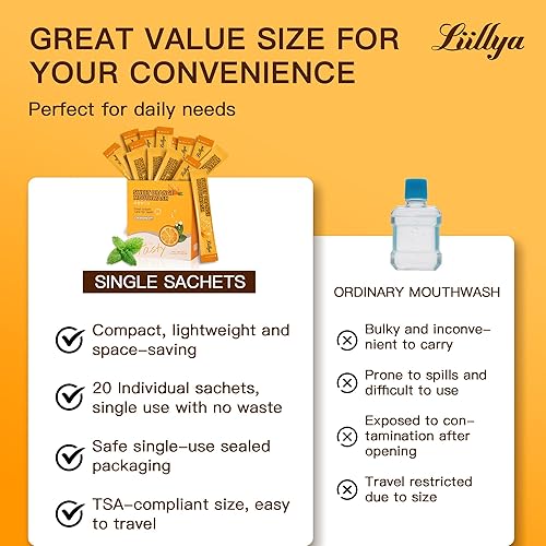 Miniatura 18 de Enjuague bucal tamaño de viaje, mini enjuague bucal individual sin alcohol, menta fresca para aliento fresco, cuidado bucal, salud de dientes