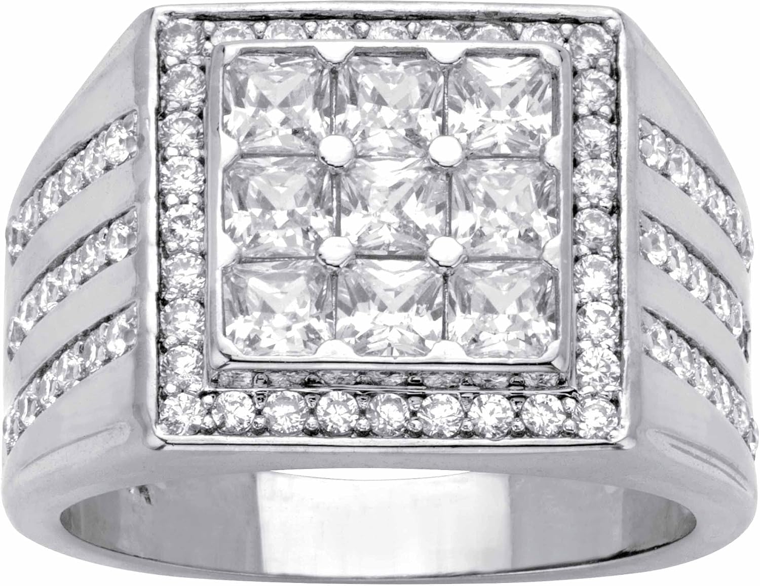 Palm Beach Jewelry Men's Platinum Plated Round and Square Cut Cubic Zirconia Square Ring