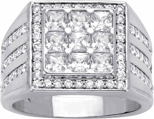 Palm Beach Jewelry Mens Platinum Plated Round and Square Cut Cubic Zirconia Square Ring