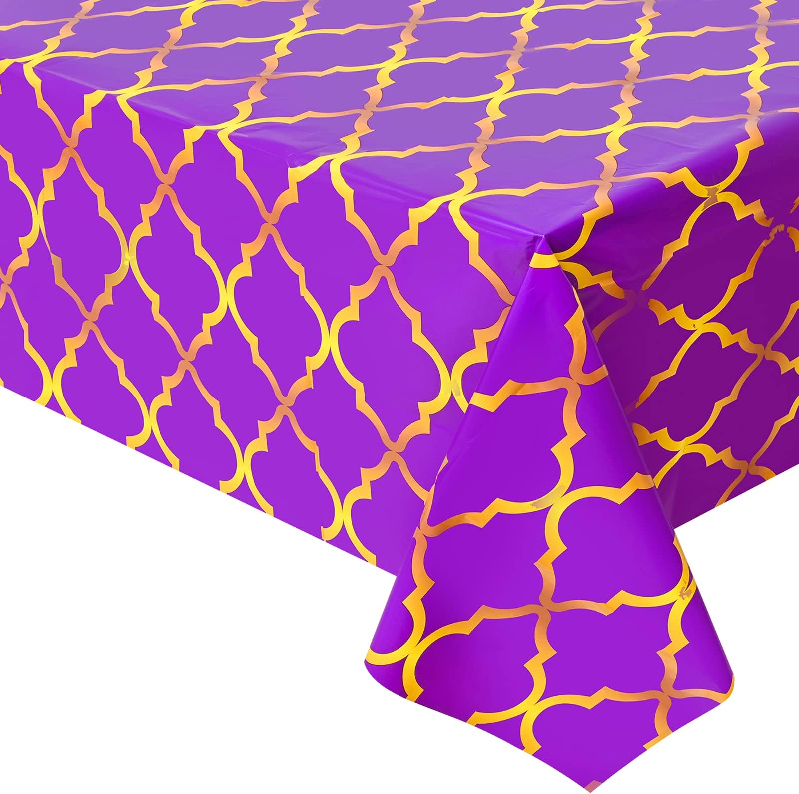 Lecpeting 2 Pcs Arabian Tablecloth Purple Gold Lattice Plastic Table Covers 87 x 51 Inches Arabian Nights Themed Party Decorations for Birthday Party Supplies