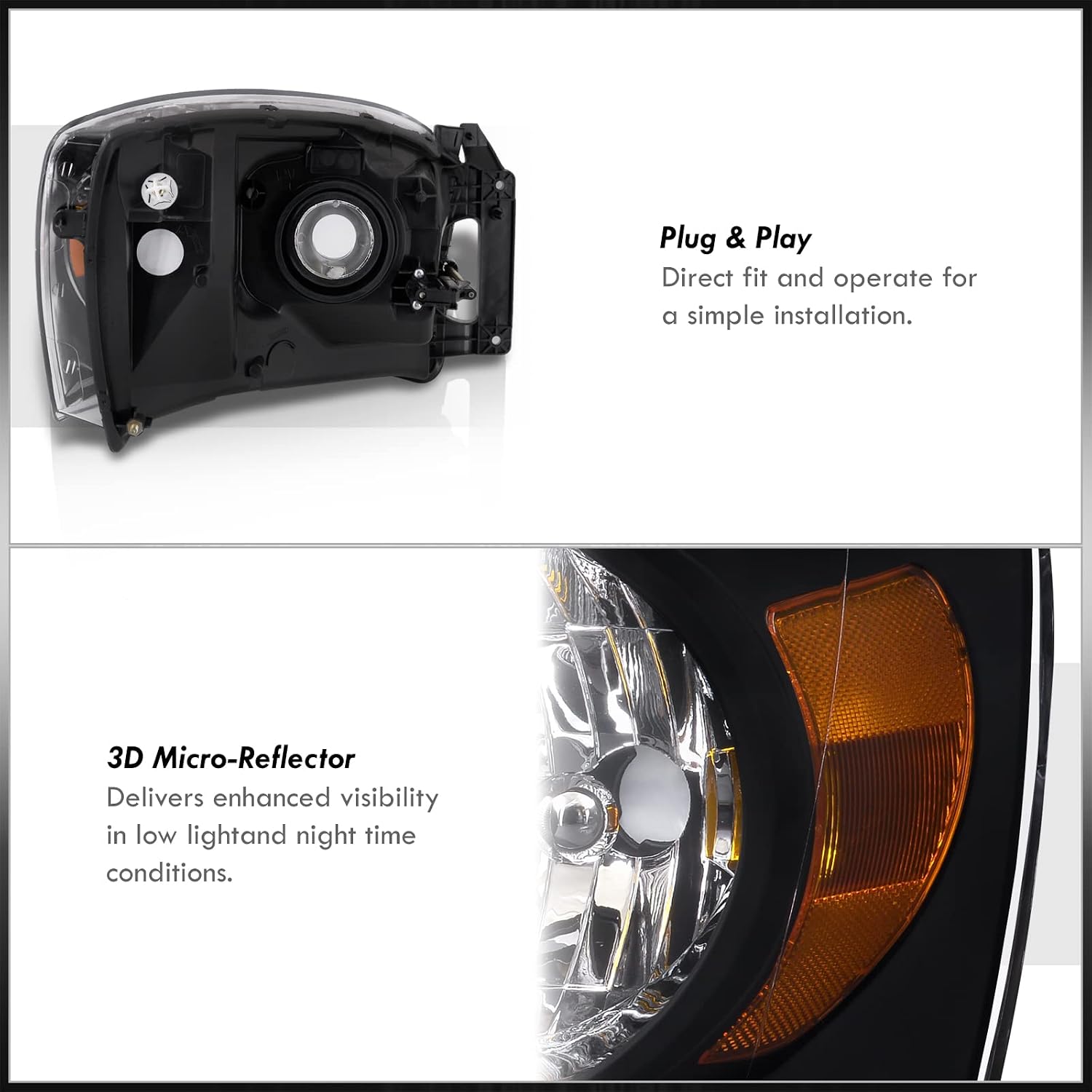 AJP Distributors Upgrade Driving Head Lights Lamps Assembly Unit Front Bumper Housing Pair Set Left + Right Compatible/Replacement For Ram 1500 2500 3500 Pickup Truck 2006 2007 2008 2009 06 07 08 09