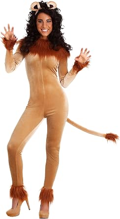 Fun Costumes Fierce Lion Womens Costume Jumpsuit with Faux Fur Collar, Cuffs, Headband & Tail