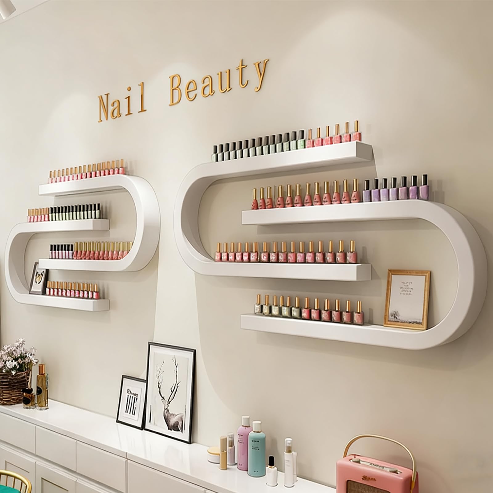 Wandmontierte Nagellackflaschenschelf-Display-Rack, U-förmige ätherische Öl-Parfümspeicherregal, Multifunktional Salon/Beauty/Nail Shop Organizer Halter