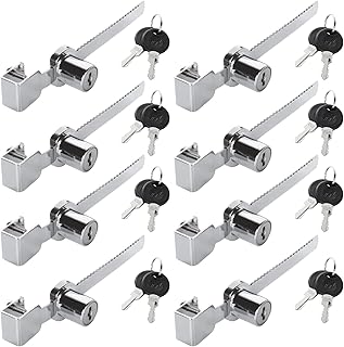 8 Pack Sliding Glass Door Ratchet Lock Drawer Display Case Showcase Lock Security Glass Case Lock Glass Display Case Lock (Keyed Alike)