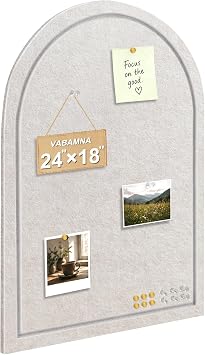 Arched Felt Bulletin Board, Sized 24" x 18" Cork Board Alternative Grooved Edge Foldable for Office & Wall, Foldable Picture Self-Adhesive Boards with Pin Hook for Photo Display School Home, Oatmeal