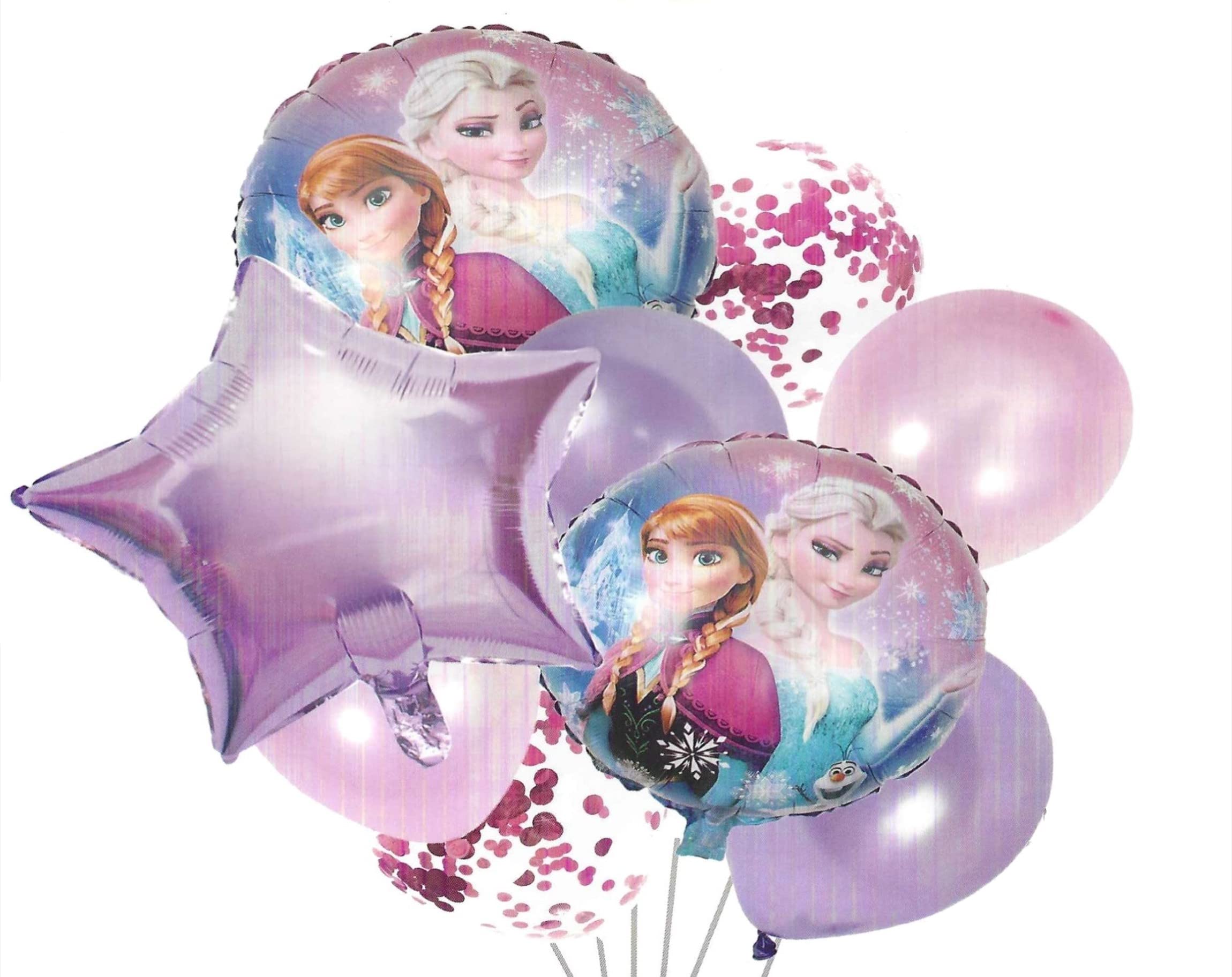 SmartEdge Frozen Anna Elsa confetti Balloon Decoration Theme/ Girls Birthday Party Foil Balloon combo (Pack of 9 Balloons)