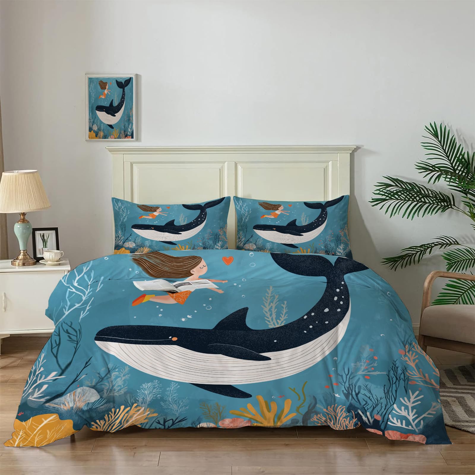 Dessin animé d'animaux mignons sur parure de lit dauphin Queen Size en tissu respirant