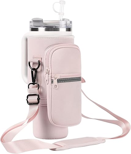 Soporte para botella de agua con correa para vaso Stanley de 40 onzas con asa, bolsa para botella de agua con bolsillo para teléfono, accesorios