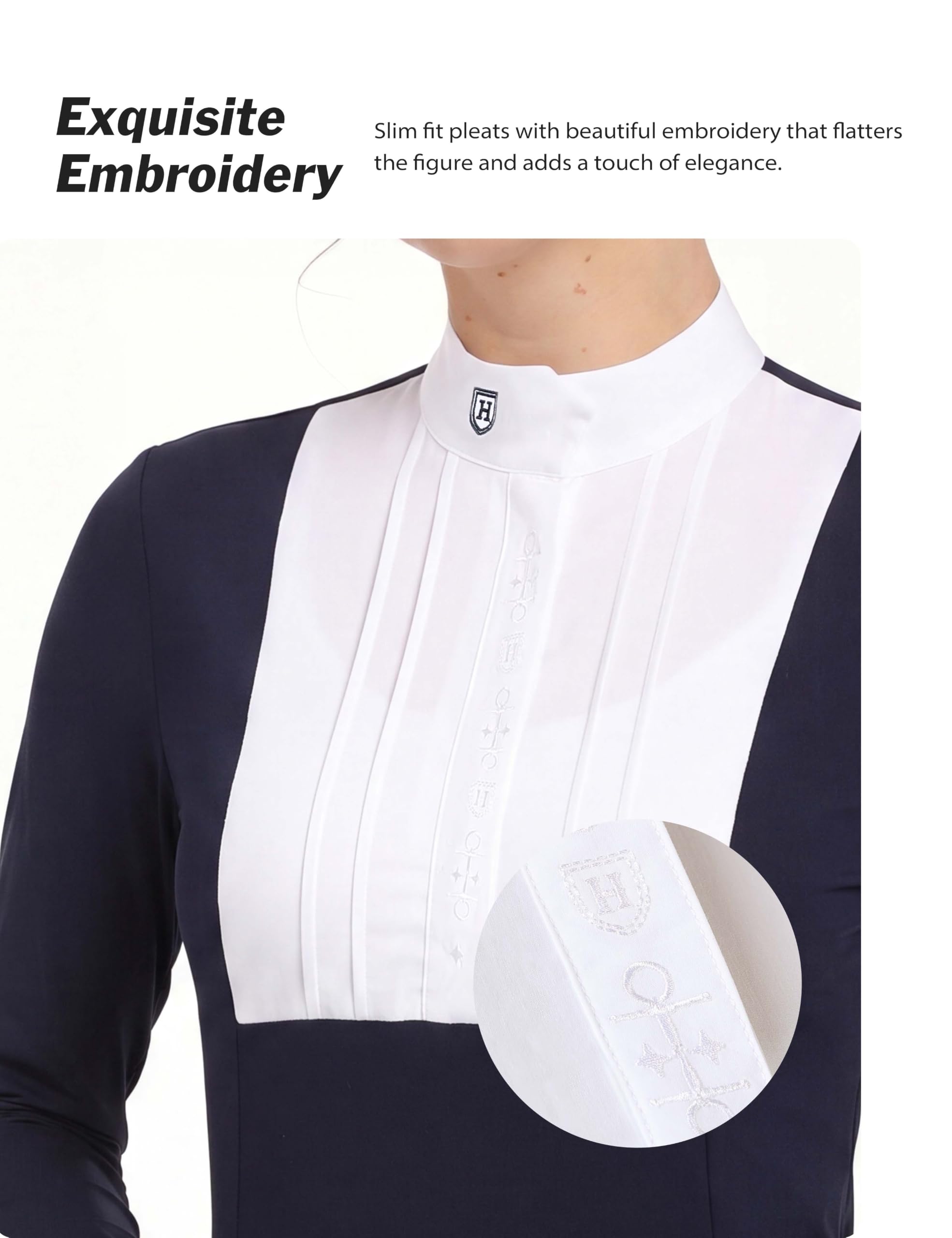 Harrison Howard Chemise d'équitation plissée à manches longues avec broderie