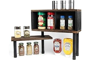 2 Tier Rustic Wood Corner Kitchen Shelf with Cabinet: Space-Saving Furniture for Small Apartments