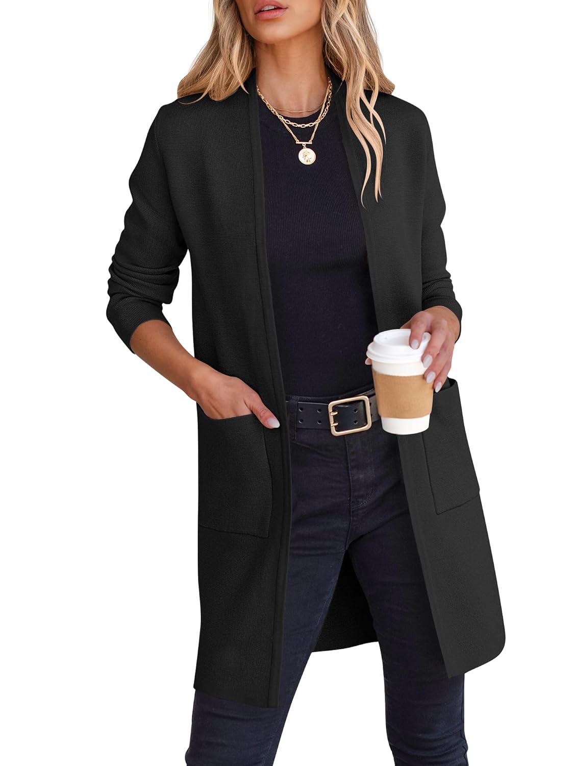 ANRABESS Cardigan Sweater for Women Casual 2025 Fall Fashion Coat Long Sleeve Open Front Knit Coatigan Outwear