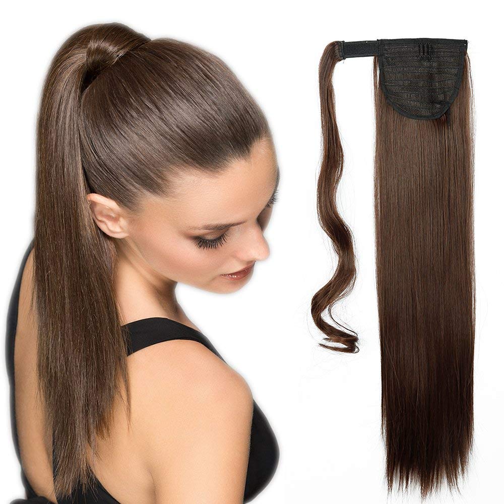 32"(81cm) SEGO Coleta Postiza Larga Pelo Sintético Se Ve Natural [Castaño Oscuro] Extensiones de Cabello Clip Cola Lisa Ponytail Extension (140g) — view 56