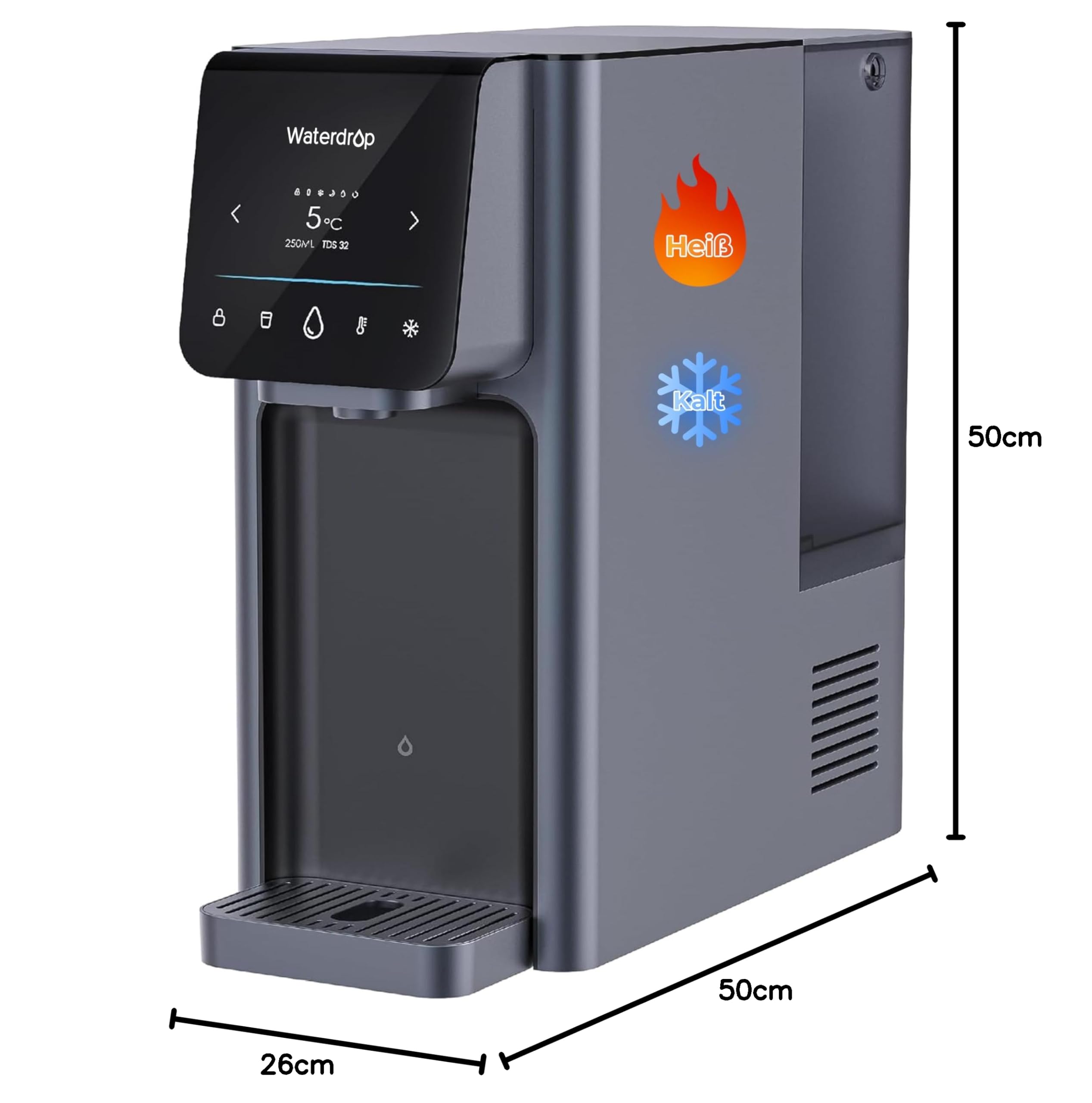 Waterdrop WD-A1 Système d'Osmose Inverse de Comptoir, Distributeur d'eau Chaude et Froide, Norme NSF/ANSI 58, Refroidisseur d'eau sans Bouteille, 6 Réglages de Température, 2:1 Pure à l'Égouttage